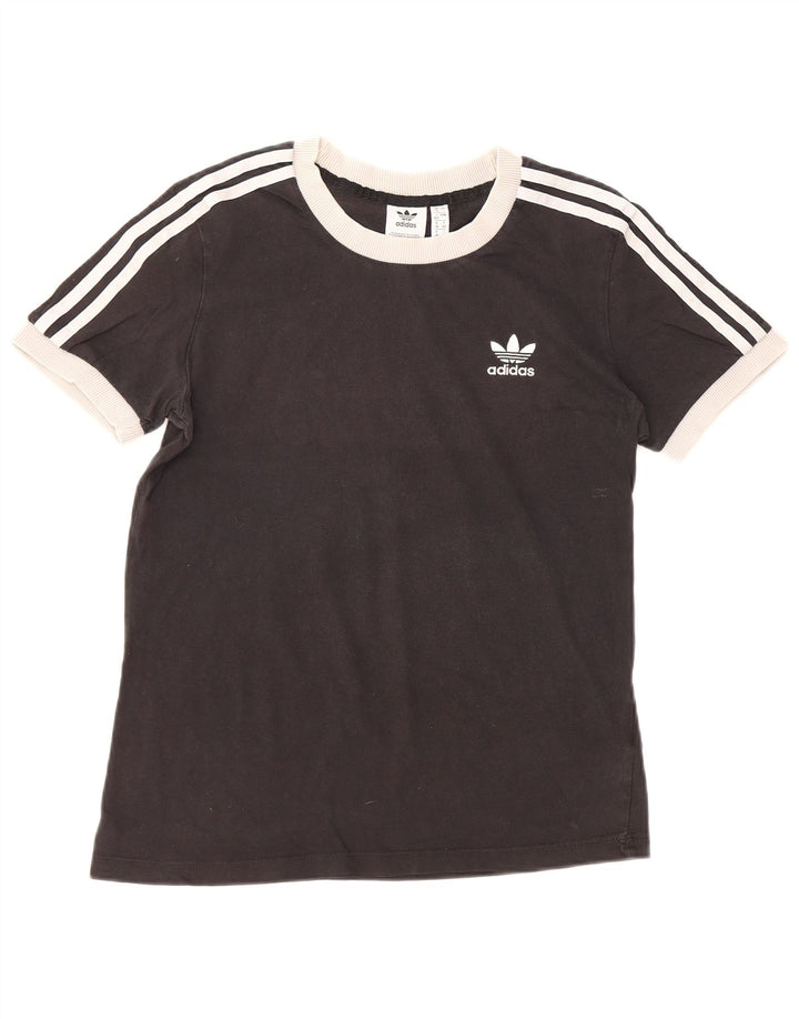 ADIDAS Dame T-Shirt Top UK 12 Medium Sort Bomuld