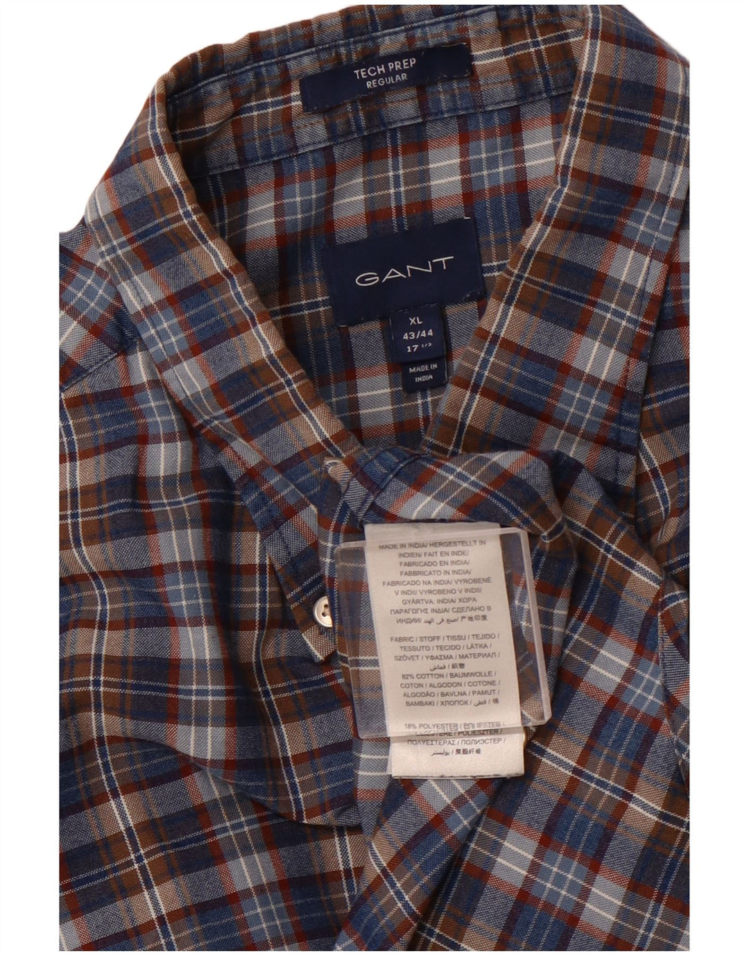 GANT Herre Regular Fit Skjorte Størrelse 43/44 17 1/2 XL Marineblå ternet bomuld