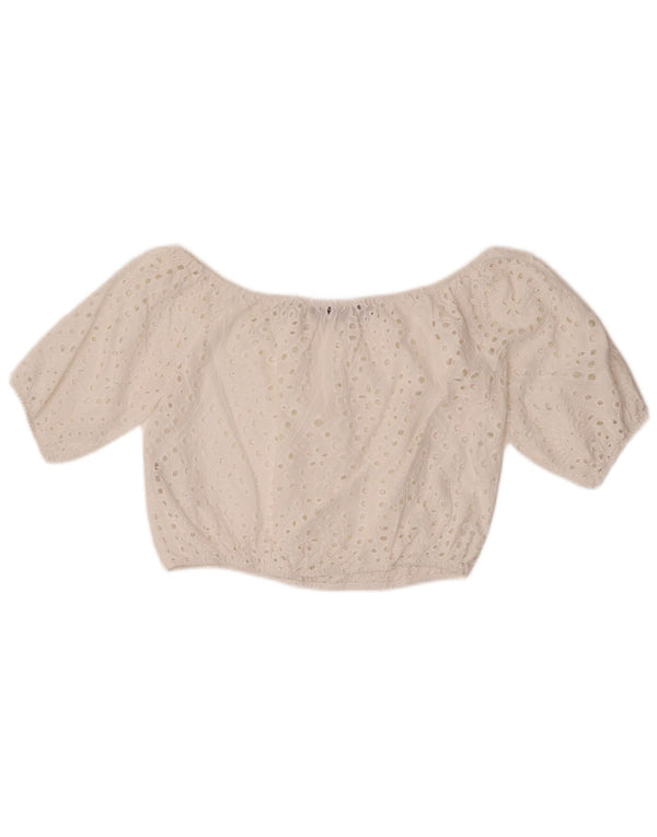 Zara Womens Crop Off Shoulder Top UK 10 Small White Bomuld