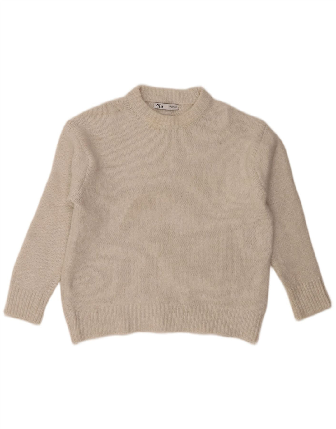 Zara Womens Oversized Crew Neck Jumper Sweater UK 14 Medium White Polyester