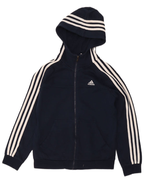 Adidas hættetrøje med lynlås til drenge 11-12 år marineblå bomuld