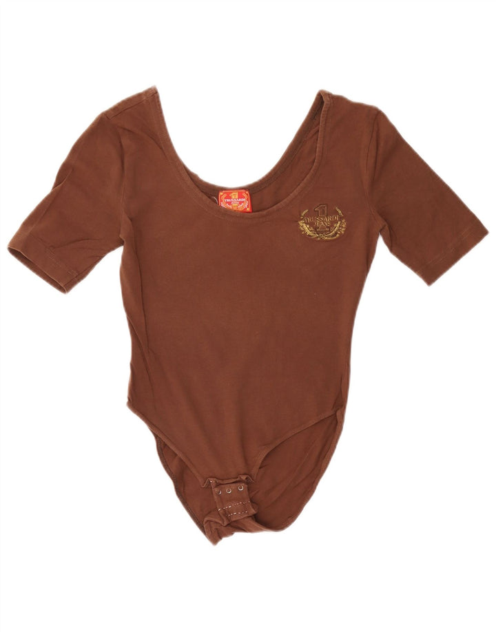 Trussardi Womens Bodysuit UK 10 Small Brown Bomuld