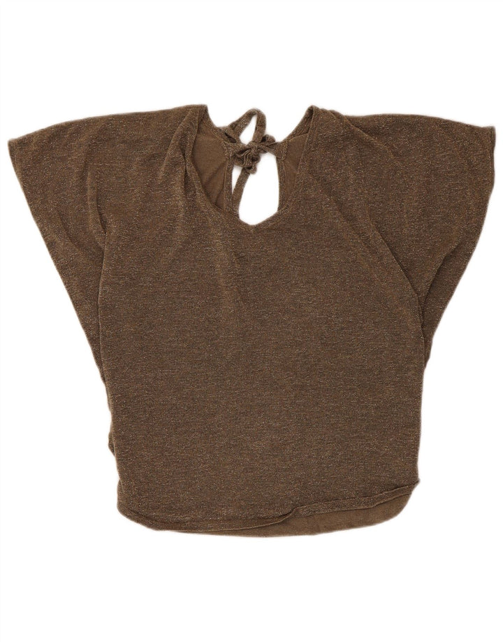 Oasis Damebluse Top UK 10 Small Khaki Flecked Viscose