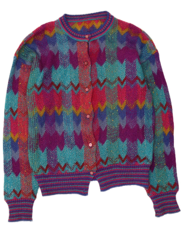 Vintage Dame Cardigan Sweater UK 12 Medium Flerfarvet Geometrisk