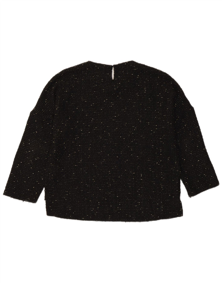 Zara Dame Oversized Top 3/4 ærme UK 6 XS Sort Flecked Polyester