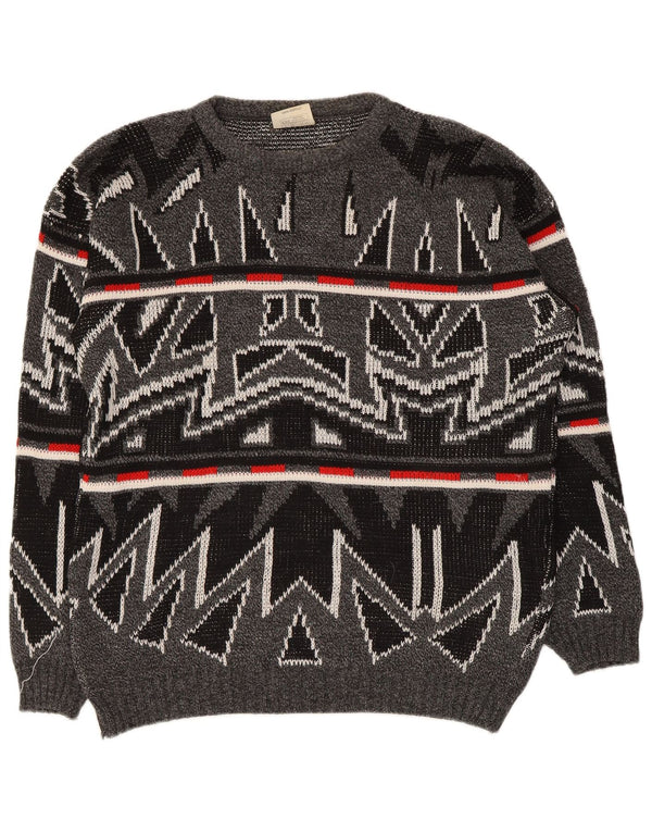 Vintage Herre sweater XL Grå Geometrisk Akryl
