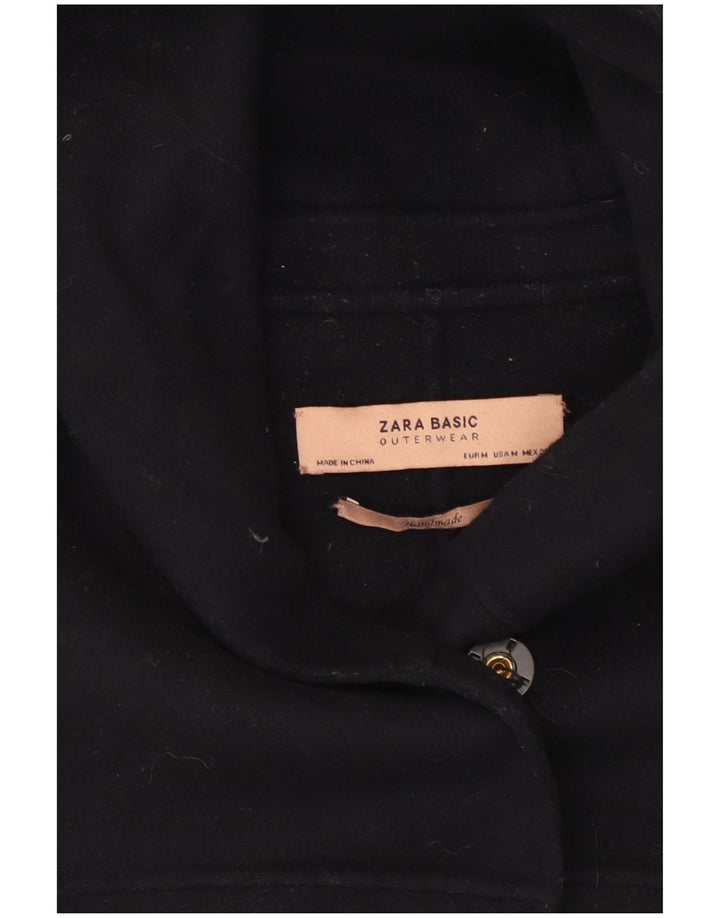 Zara Dame Hætte Overfrakke UK 14 Medium Sort