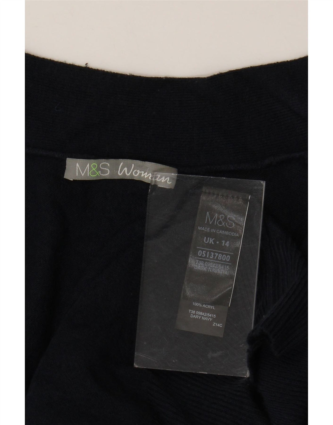 Marks & Spencer dame cardigan sweater med 3/4 ærmer UK 14 medium marineblå