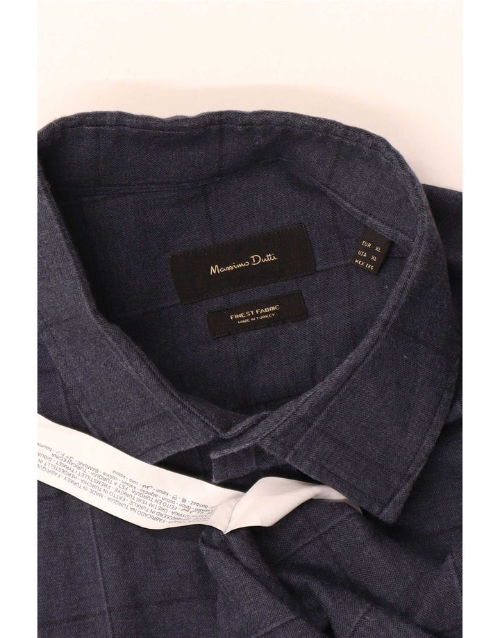 Massimo Dutti herreskjorte XL marineblå ternet bomuld