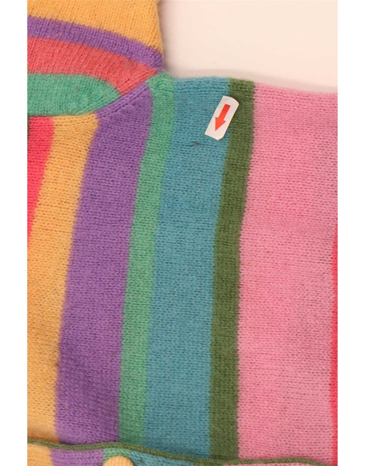 Benetton Dame Cardigan Sweater UK 10 Lille flerfarvet stribet uld