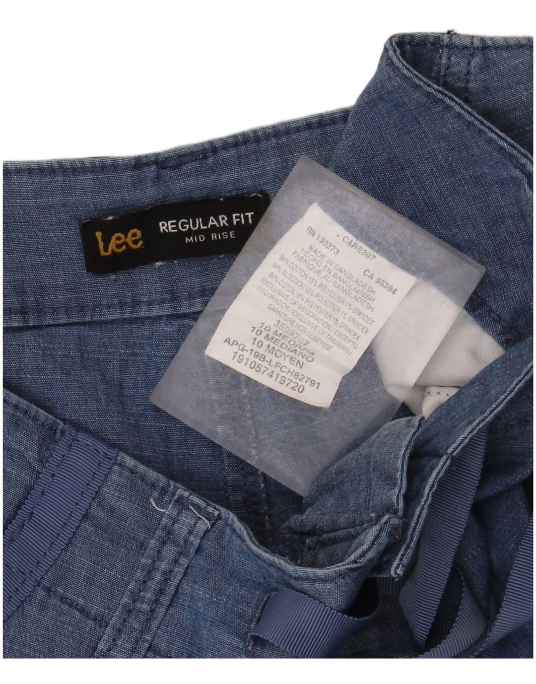 LEE Womens Regular Fit Mid Rise Cargo Shorts US 10 Large W34 Blue Cotton