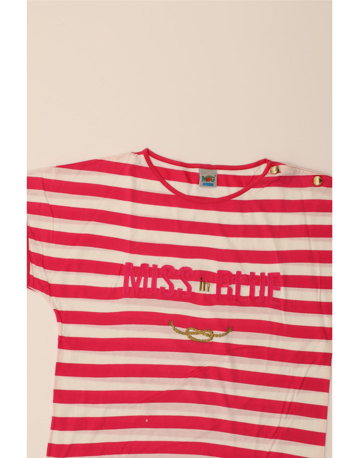 MANGO Womens Graphic T-Shirt Top IT 48 XL Pink Striped Cotton Vintage Mango and Second-Hand Mango from Messina Hembry 