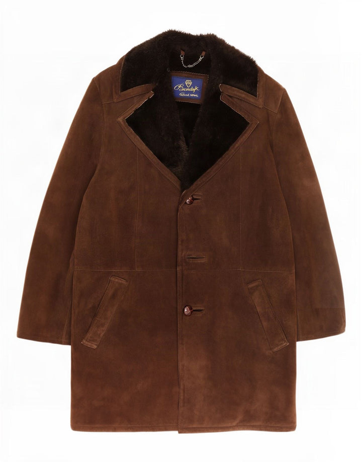 Vintage Herre Shearling Overfrakke UK 38 Medium Brown Ruskind