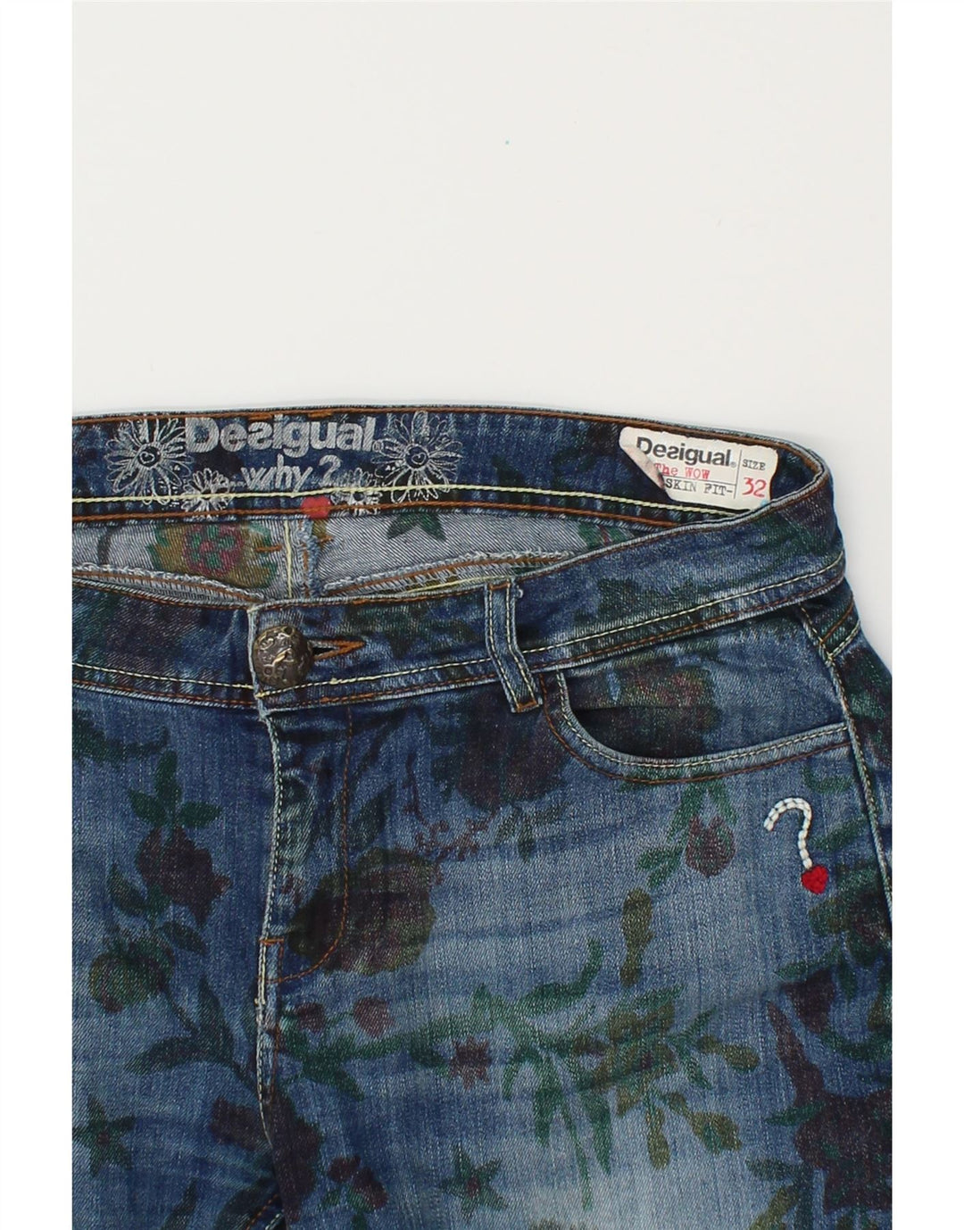 DESIGUAL Dame Skinny Jeans W32 L32 Blue Floral Polyester