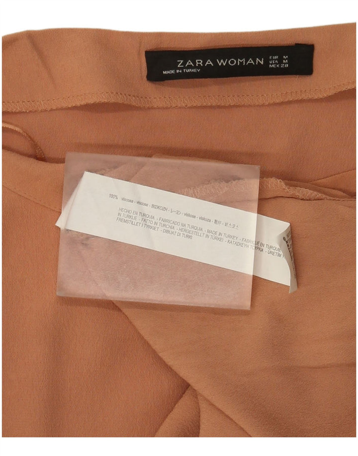 Zara Dametop Langærmet UK 12 Medium Brun Viscose