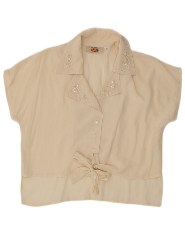 Andrea's Womens Front Tie Shirt Bluse EU 42 Large Beige Floral