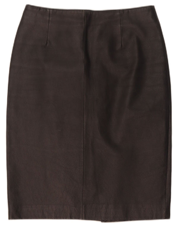 Vintage kvinders læder blyantnederdel UK 10 Small W28 sort læder