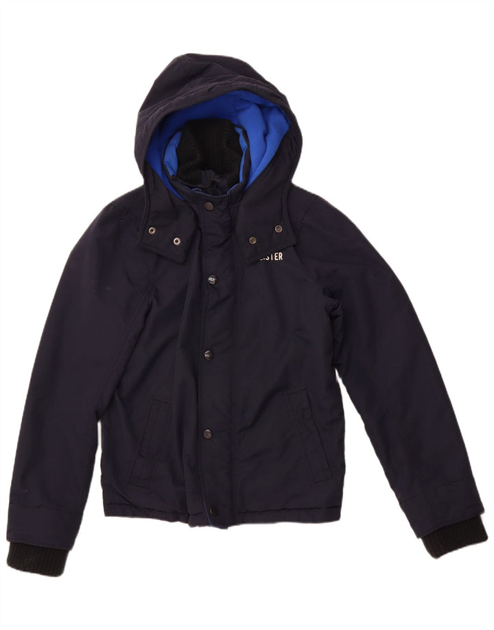 HOLLISTER Vindjakke med hætte til kvinder UK 10 Small Navy Blue Nylon