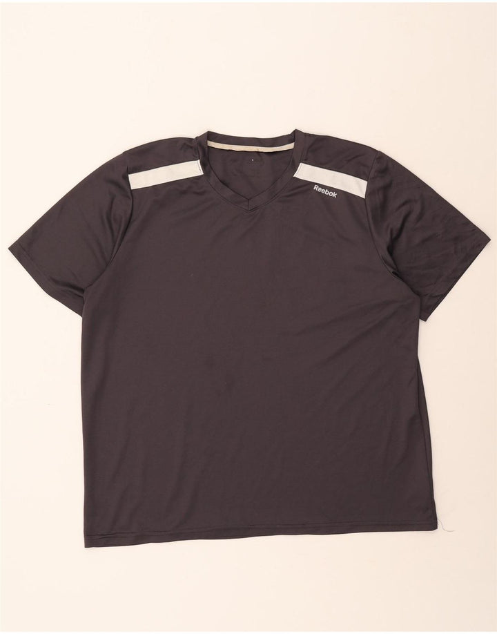 REEBOK Mens T-Shirt Top Large Grey Colourblock Polyester Vintage Reebok and Second-Hand Reebok from Messina Hembry 