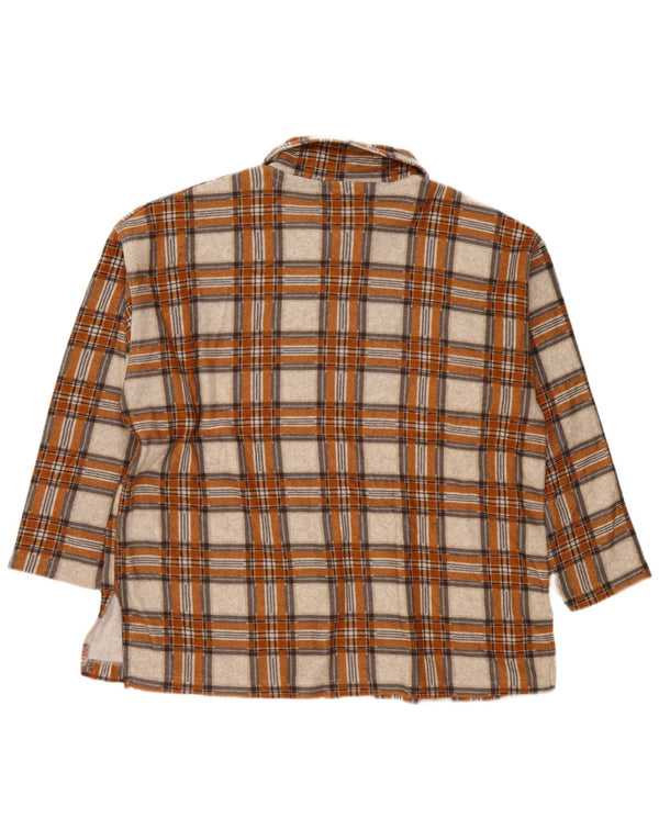 Vintage Dame Oversized Oversize Flanell Shirt UK 14 Medium Beige Check
