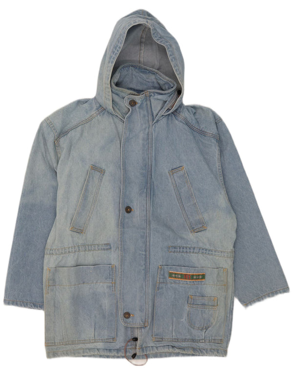Vintage Herre Hooded Denim Coat UK 38 Medium Blue Cotton
