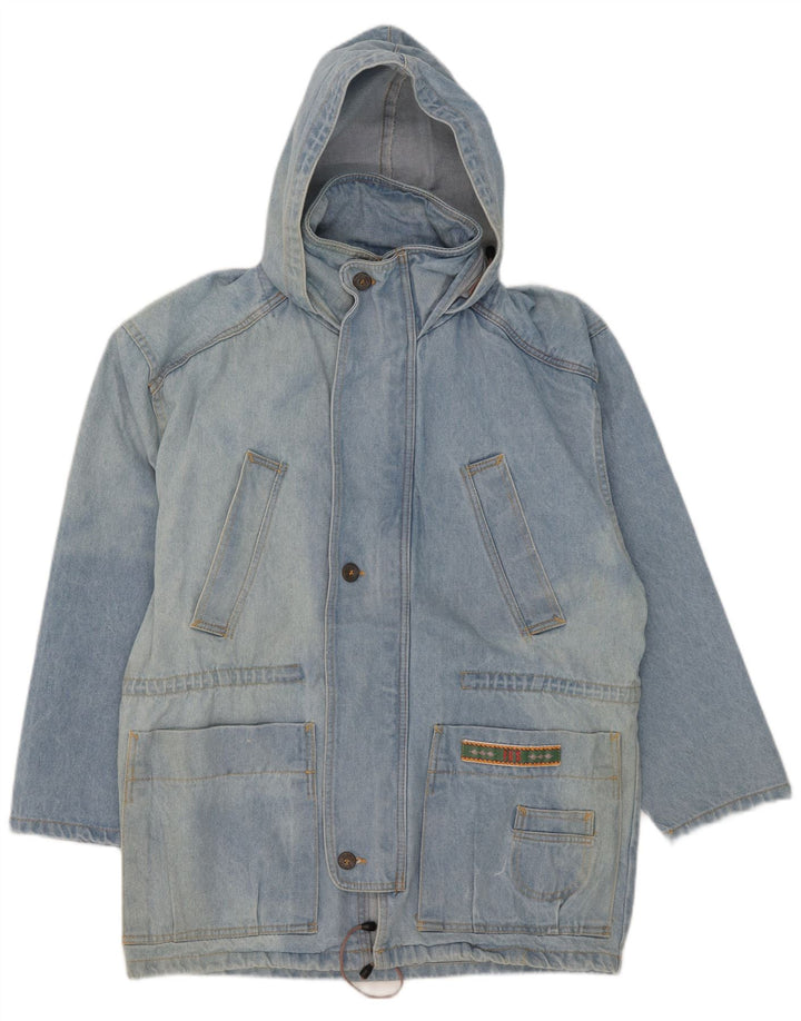 Vintage Herre Hooded Denim Coat UK 38 Medium Blue Cotton