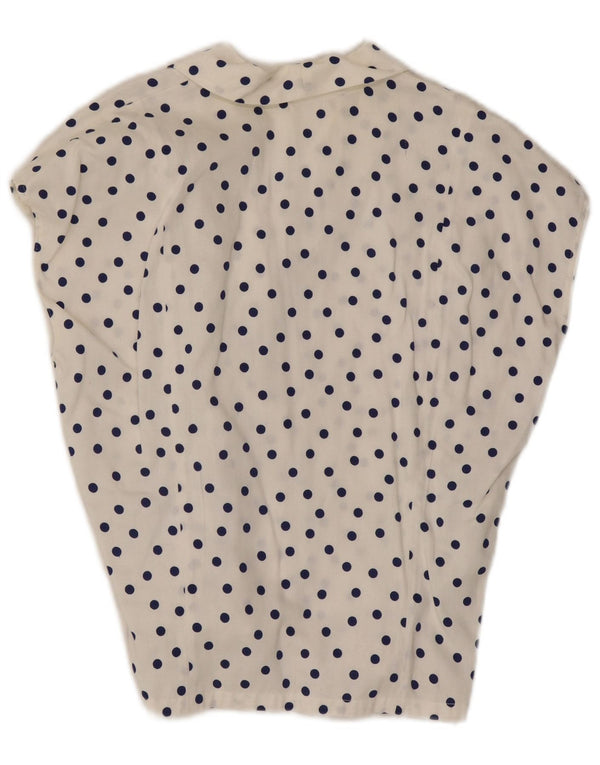 Vintage ærmeløs skjortebluse til kvinder UK 10 Small White Polka Dot