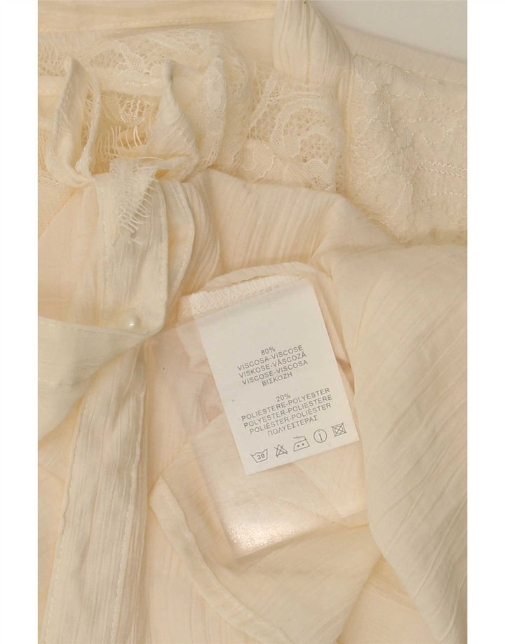 Vintage Dame Flæse Front Shirt Bluse UK 14 Medium Beige Viscose