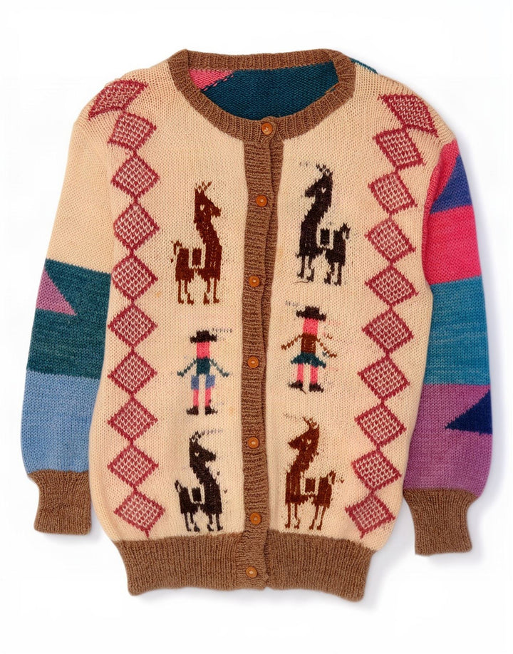 Vintage Kvinders Grafisk Cardigan Sweater UK 16 Stor Flerfarvet Geometrisk