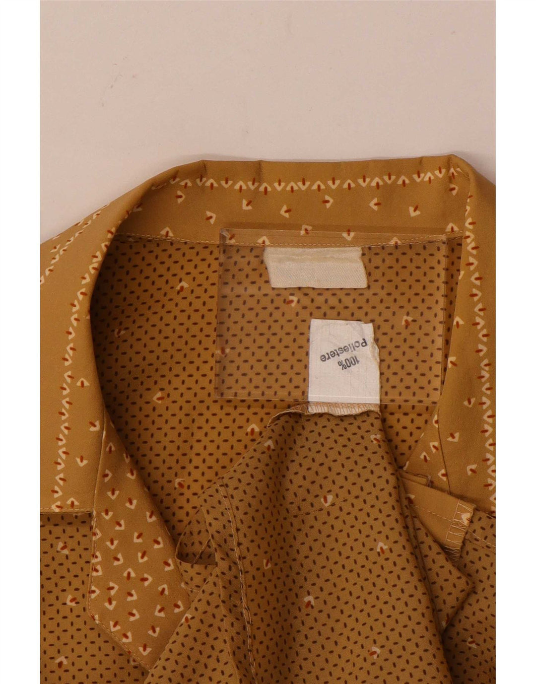 Vintage dameskjortebluse UK 14 Stor brun geometrisk polyester