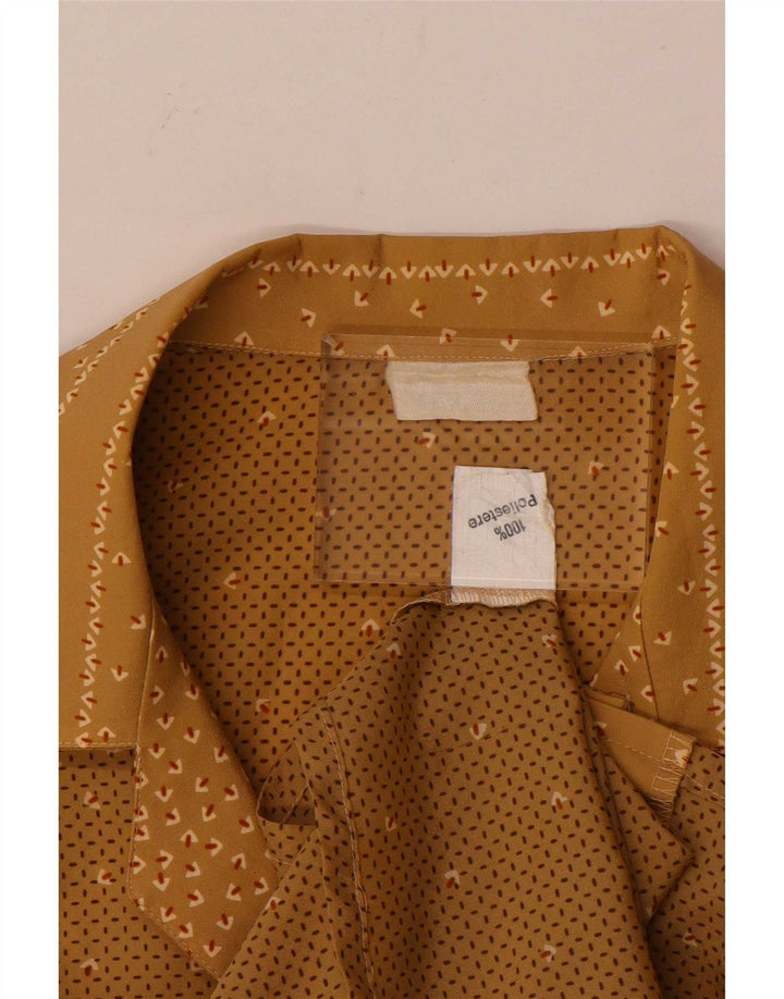 Vintage dameskjortebluse UK 14 Stor brun geometrisk polyester