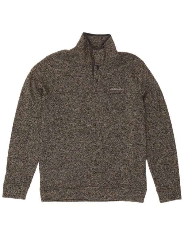 Eddie Bauer Herre Button Neck Sweatshirt Jumper Small Grå Flecked Polyester