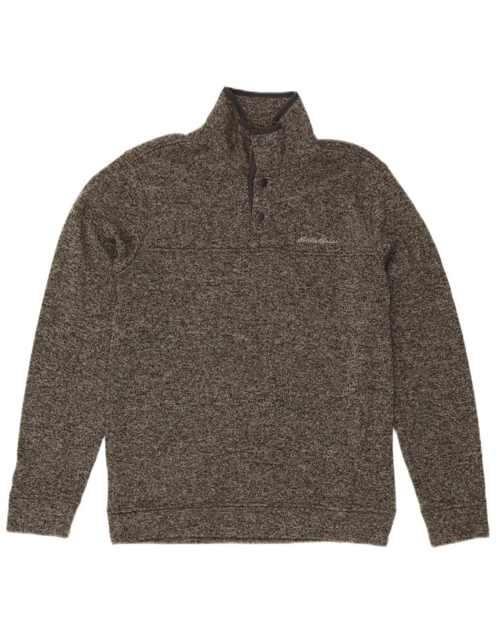 Eddie Bauer Herre Button Neck Sweatshirt Jumper Small Grå Flecked Polyester