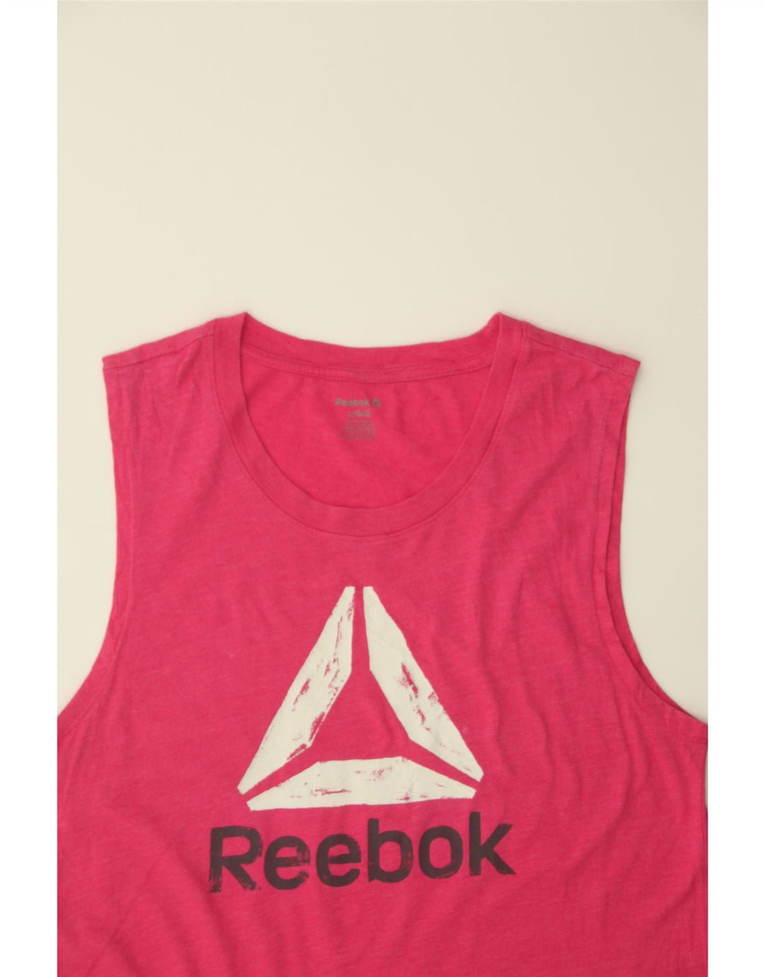REEBOK Womens Graphic Vest Top UK 14 Large Pink Cotton Vintage Reebok and Second-Hand Reebok from Messina Hembry 
