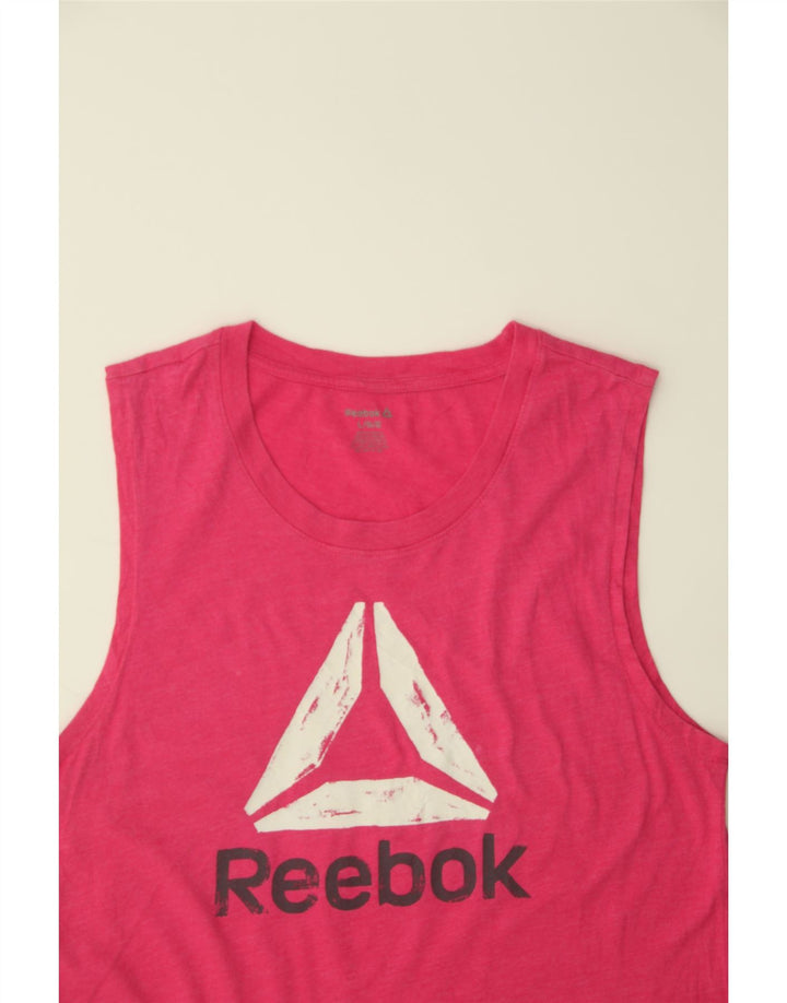 REEBOK Womens Graphic Vest Top UK 14 Large Pink Cotton Vintage Reebok and Second-Hand Reebok from Messina Hembry 
