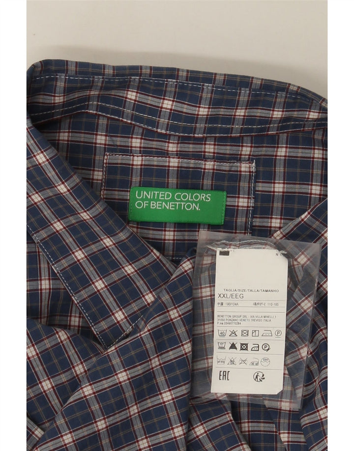 Benetton herreskjorte 2XL marineblå ternet bomuld