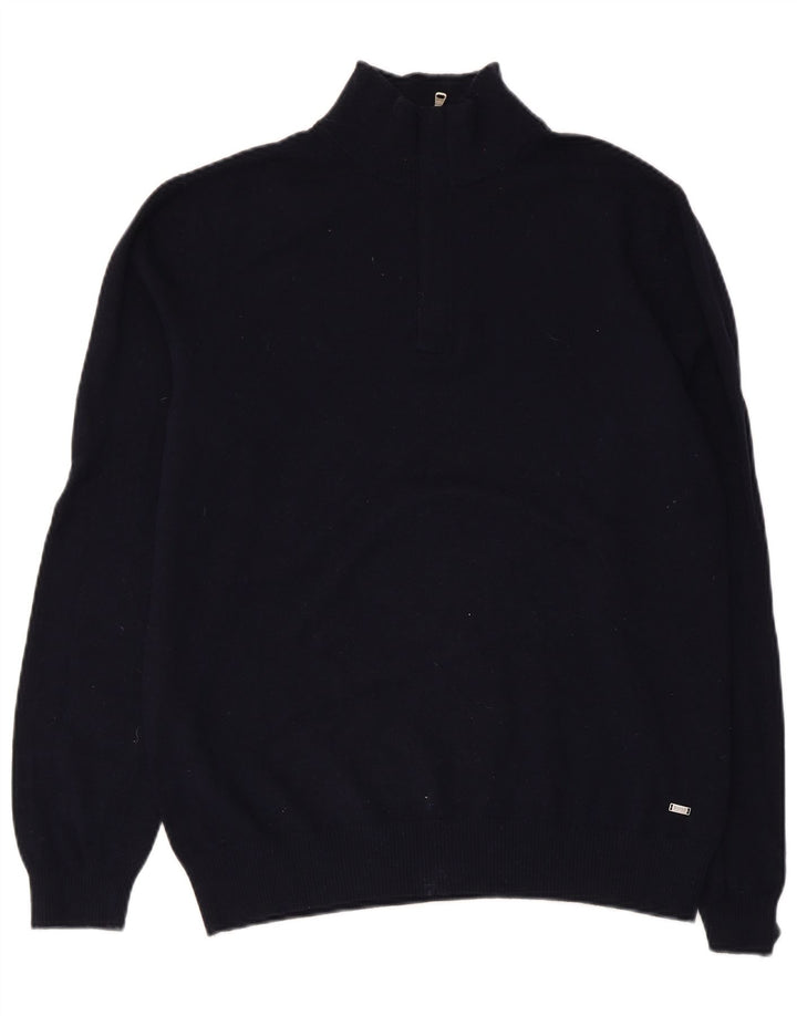 HUGO BOSS Herre Regular Fit Zip Neck sweater Stor marineblå bomuld