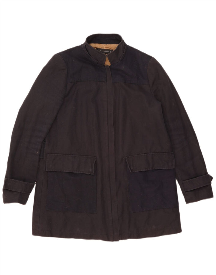 Zara Dame Windbreaker Coat UK 14 Medium Navy Blue Bomuld