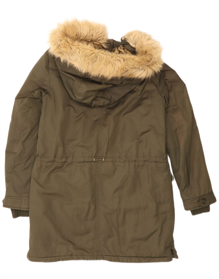 Zara Dame Hooded Parka Jacket UK 14 Medium Khaki Polyester