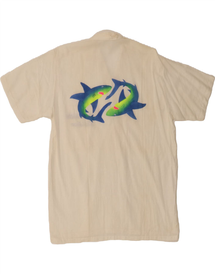 VINTAGE Mens Graphic Short Sleeve Shirt Medium Beige Vintage Vintage and Second-Hand Vintage from Messina Hembry 