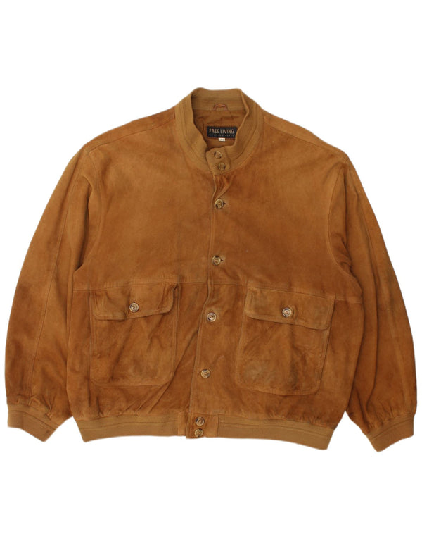 Vintage Herre Ruskind Bomber Jacket IT 58 4XL Brun Ruskind