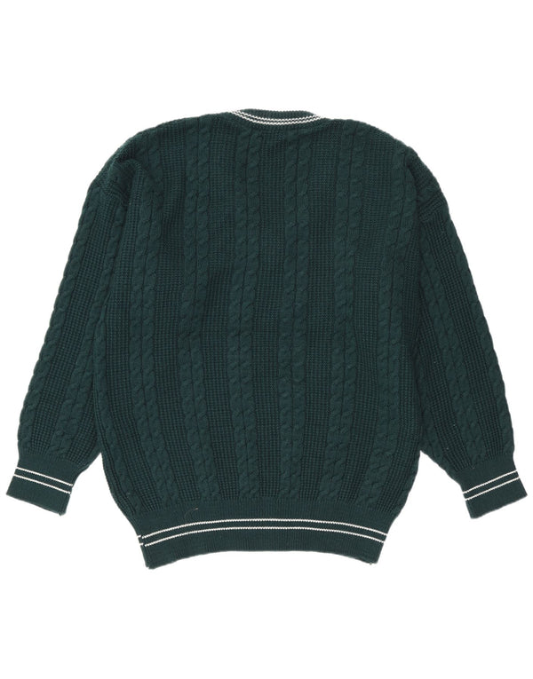 Vintage herre V-hals sweater stor grøn stribet