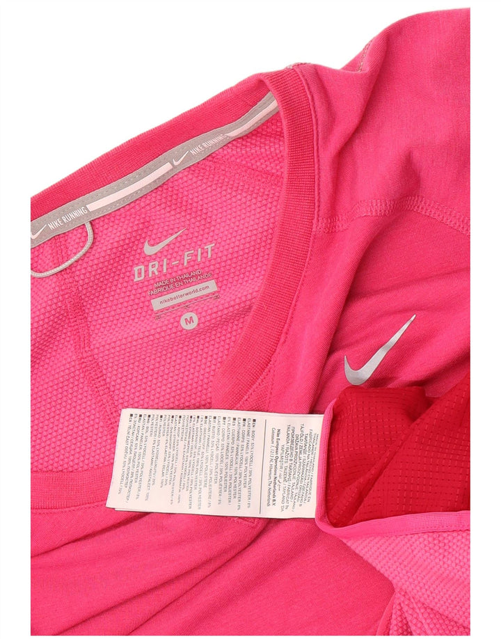 Nike Dame Dri Fit Top Langærmet UK 14 Medium Pink Colourblock Lyocell