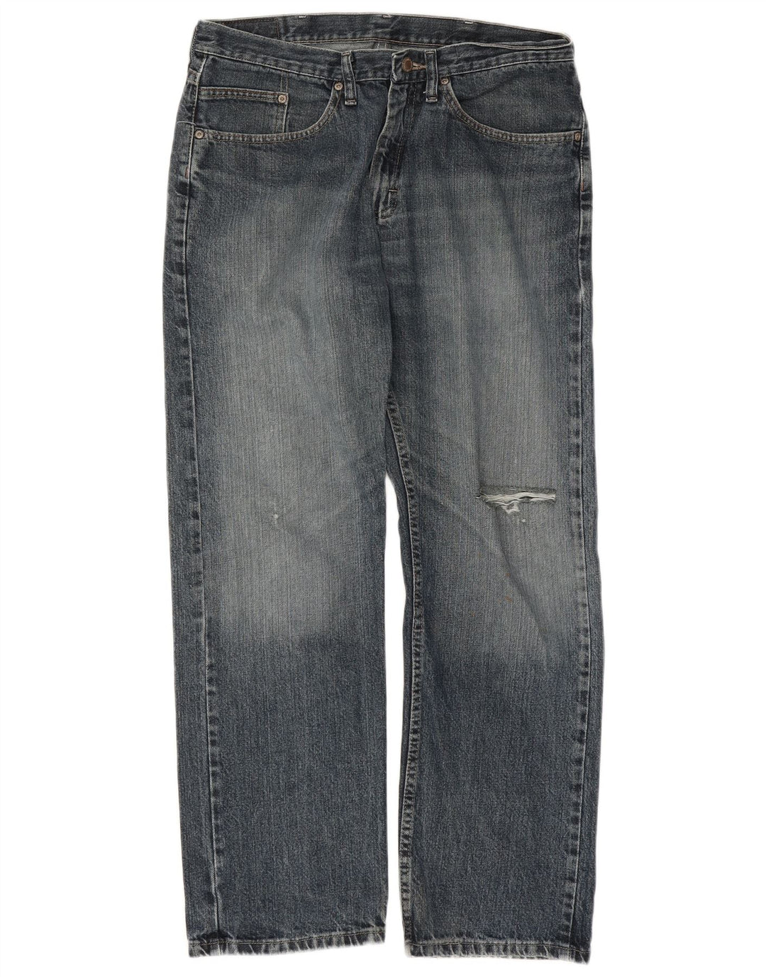 Wrangler Mens Distressed Regular Fit Straight Jeans W34 L29 Blue Cotton