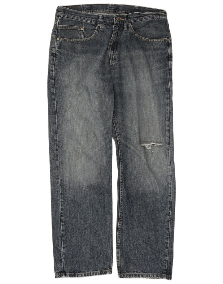 Wrangler Mens Distressed Regular Fit Straight Jeans W34 L29 Blue Cotton