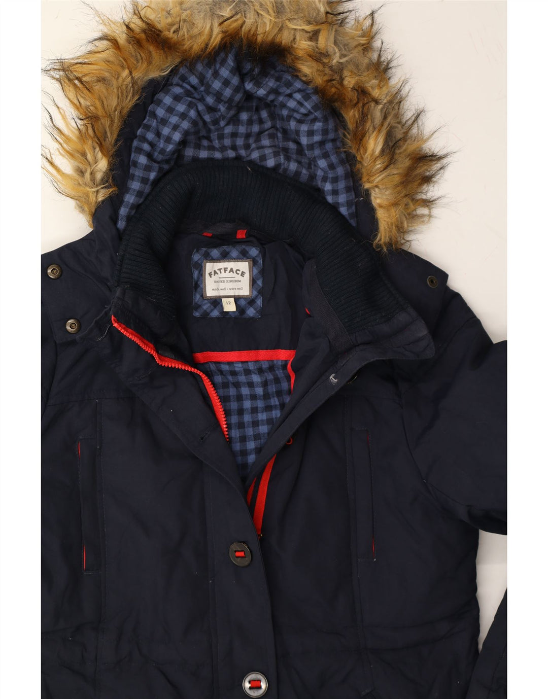FAT FACE Womens Hooded Padded Coat UK 12 Medium  Navy Blue Nylon Vintage Fat Face and Second-Hand Fat Face from Messina Hembry 