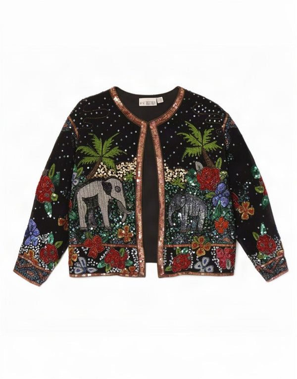 Together Womens Graphic Oversized Bomber Jacket UK 14/16 Large Black Floral