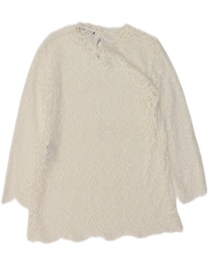 ZARA Damebluse Top UK 12 Medium Hvid Bomuld