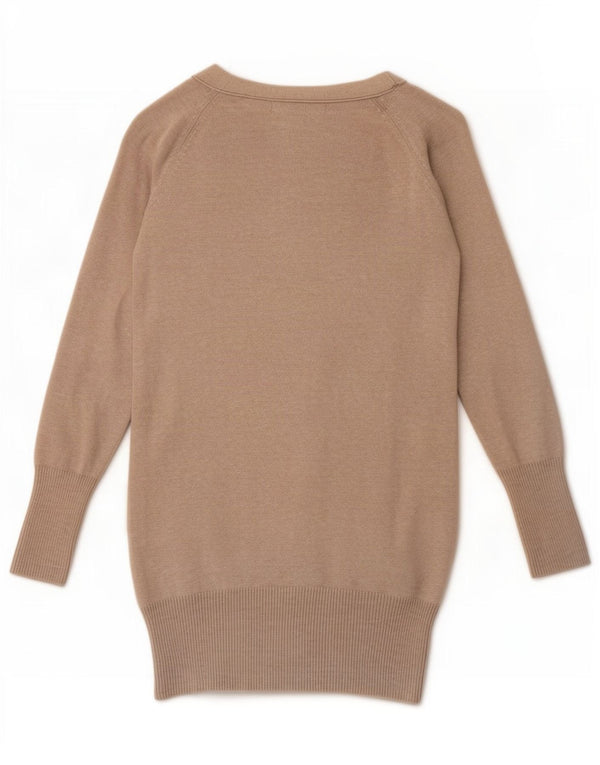 Zara Womens Longline Cardigan Sweater UK 10 Small Beige Flecked Bomuld