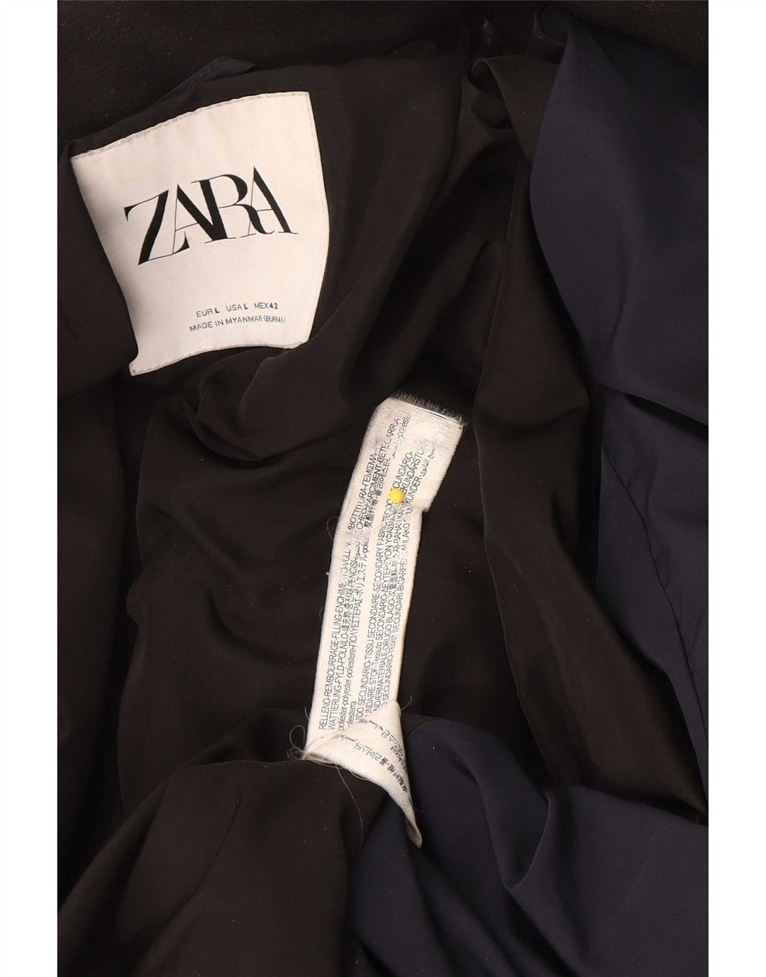 Zara Polstret Herrejakke UK 40 Large Navy Blue Polyester